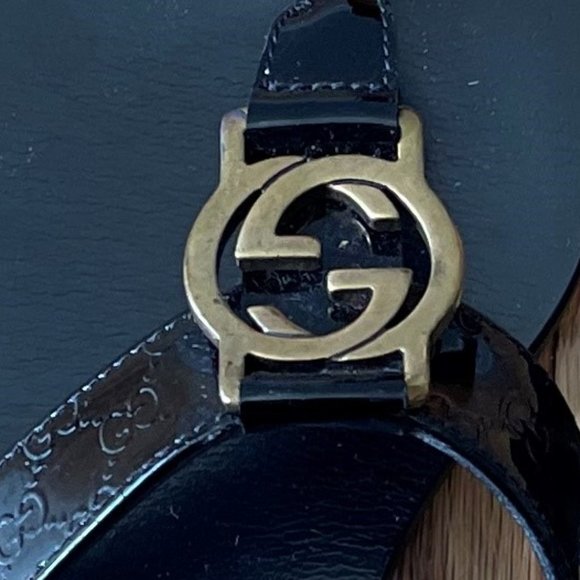Gucci Black Vernice Crystal Thong Sandal Size 34.5 - Picture 7 of 11